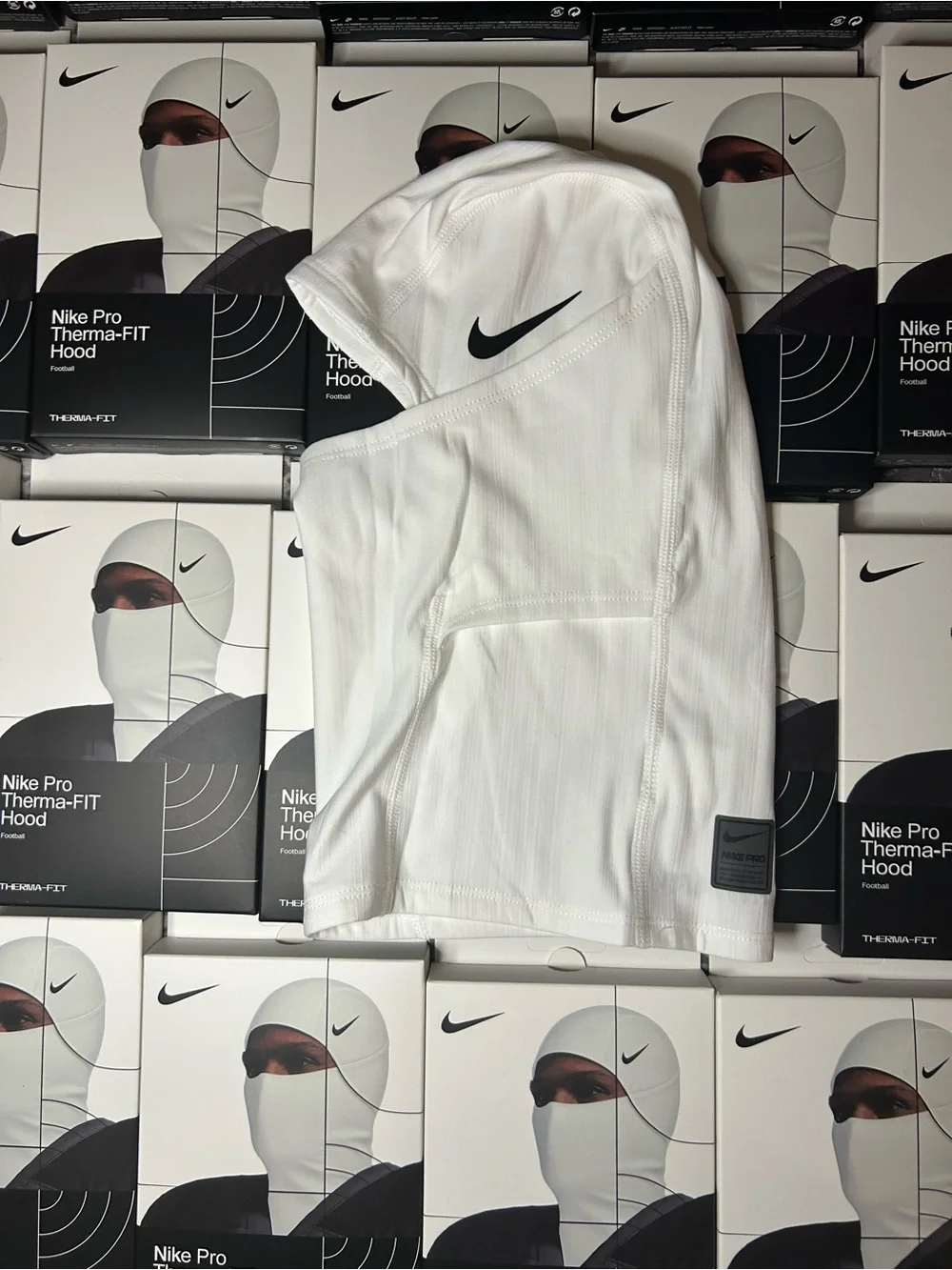 Nike White Therma-FIT Pro Hood with Black Swoosh